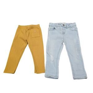 Bundle of 2 Girl's Zara Baby Pants - Denim Jeans & Ribbed Pants Size 12-18 Month
